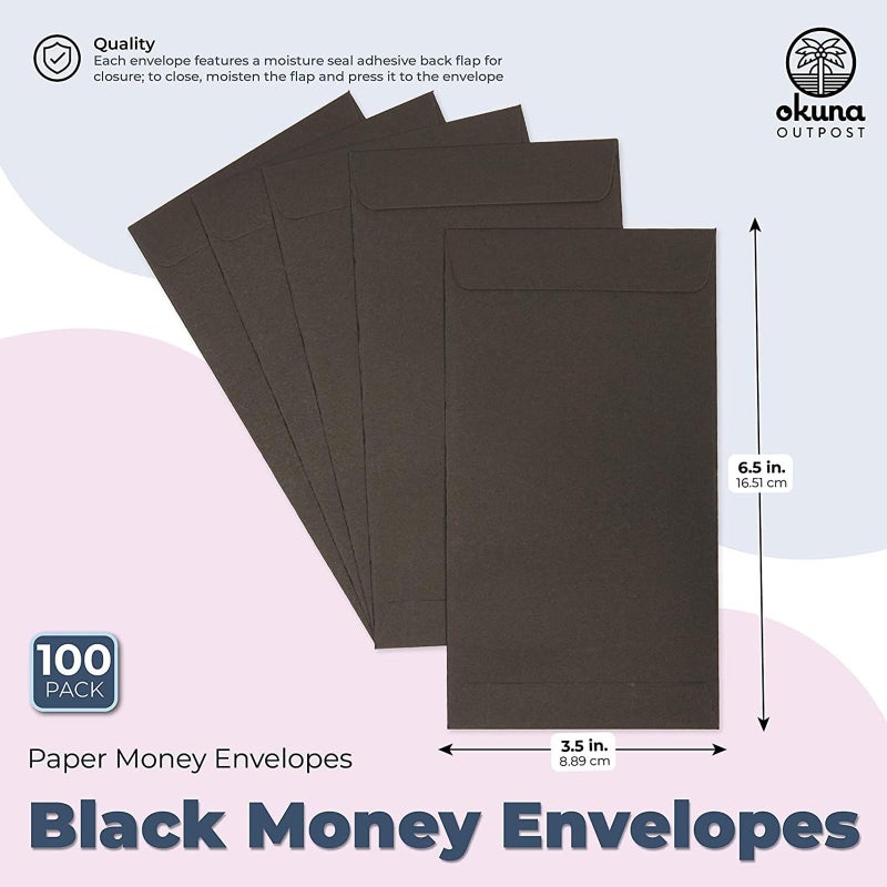 Okuna Outpost Money Envelopes for Cash - 100 GSM Paper & Compact Design - Black Envelopes for Budgeting & 100 Saving Challenge - Pack of 100, 3.5 x 6.5 In, Black, Paper - Image 3
